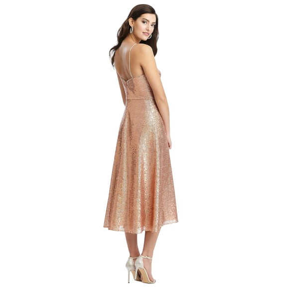 Dessy Collections 3067 Size 8 Party Elegant Rose Gold NWT Wedding Sequin Midi - Picture 2 of 12